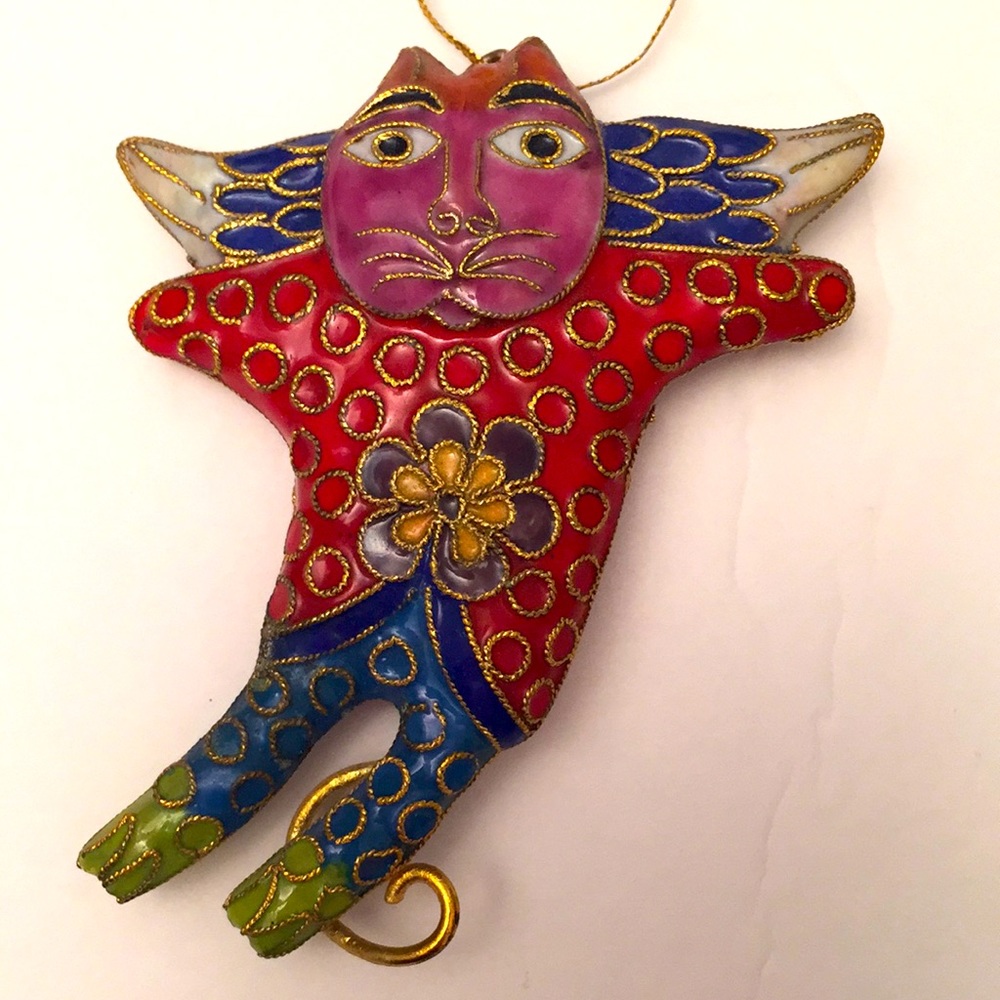 Enamel Cat Angel Ornament
